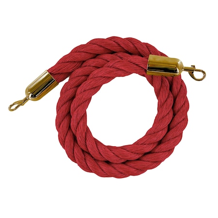 Twisted Polyprop.Rope Red With Satin Brass Snap Ends 6ft.Cotton Core